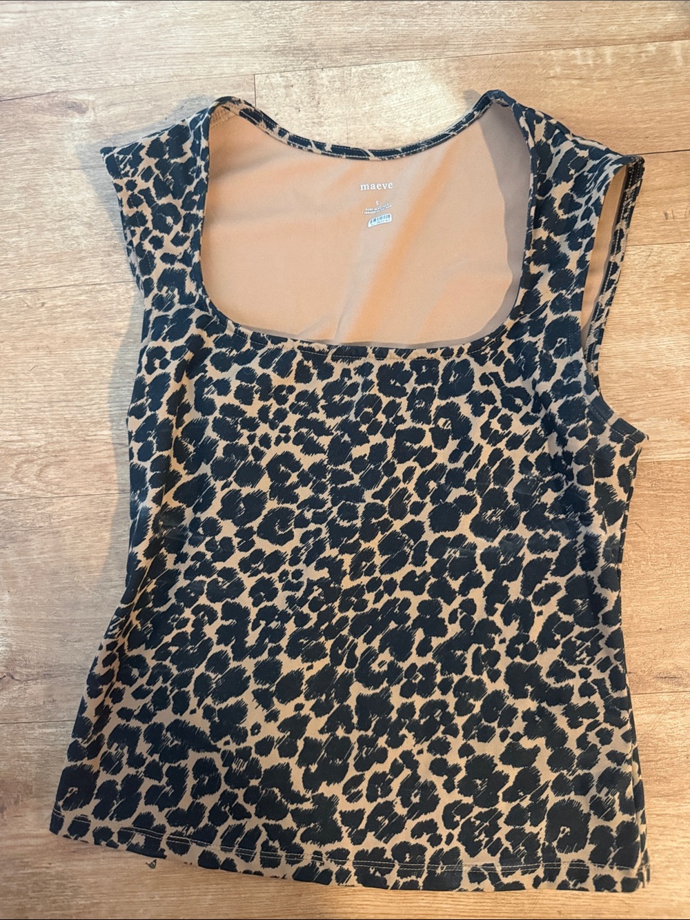 Maeve Black and Tan Leopard Scoop Tank Top